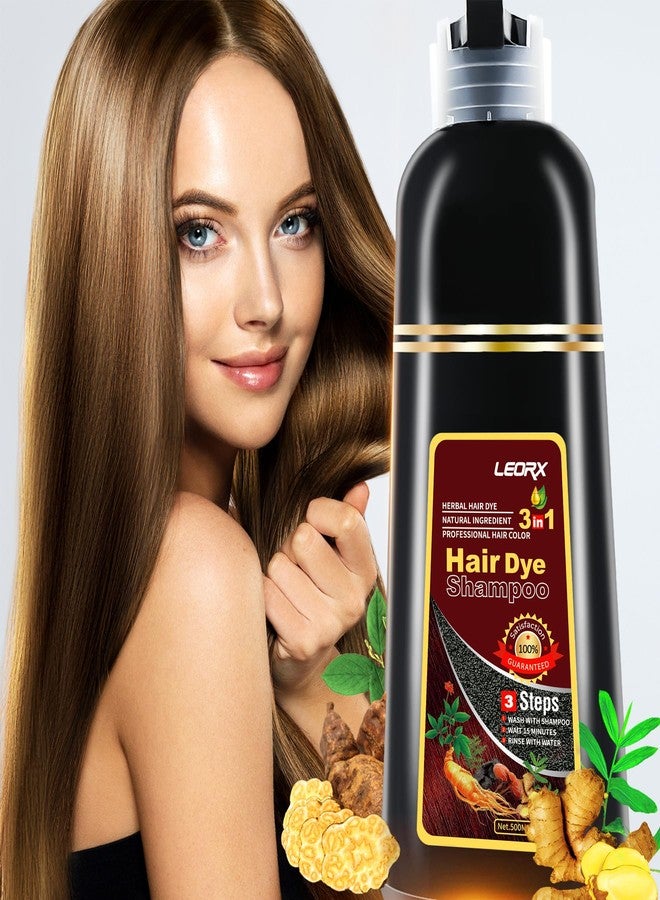Leorx 3 In 1 Brown Hair Dye Shampoo, Color For Refresh Hair Instant Herbal Coloring For Women & Men, 16.9 Fl Oz, Natural Ingredients, Unisex, Para Canas Mujer - Image 1